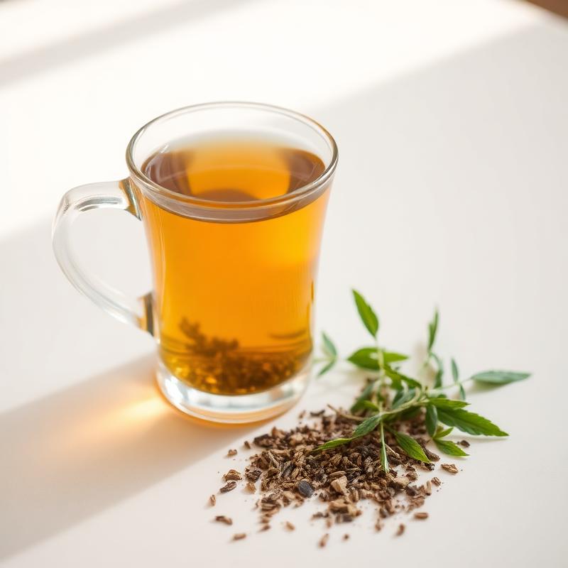 Glass of Italian herbal tea with loose herbs